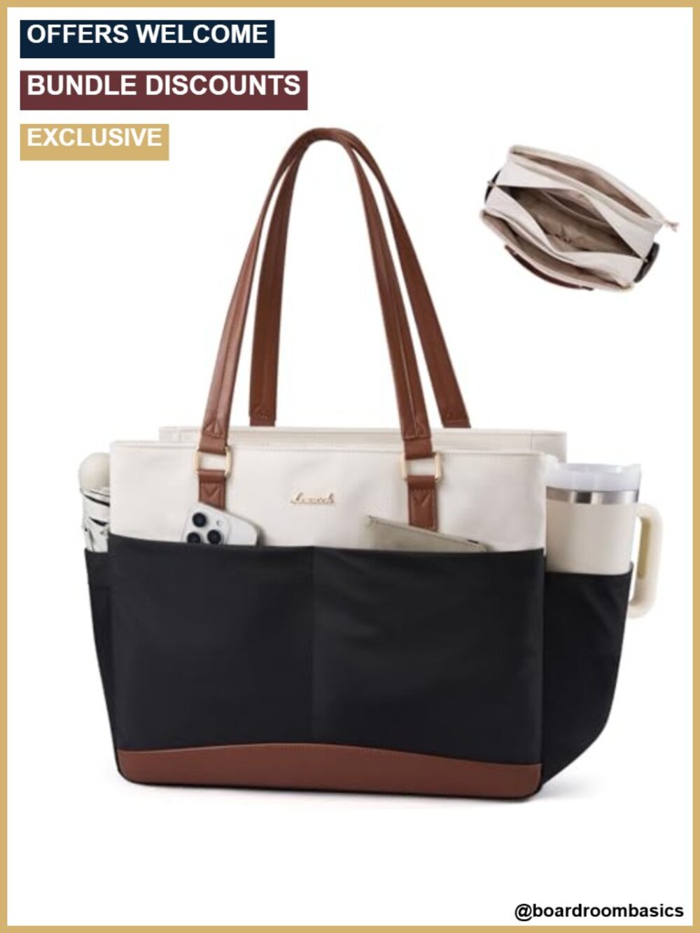 Laptop Tote Bag with 3 Separate Compartments Work Bag for Women